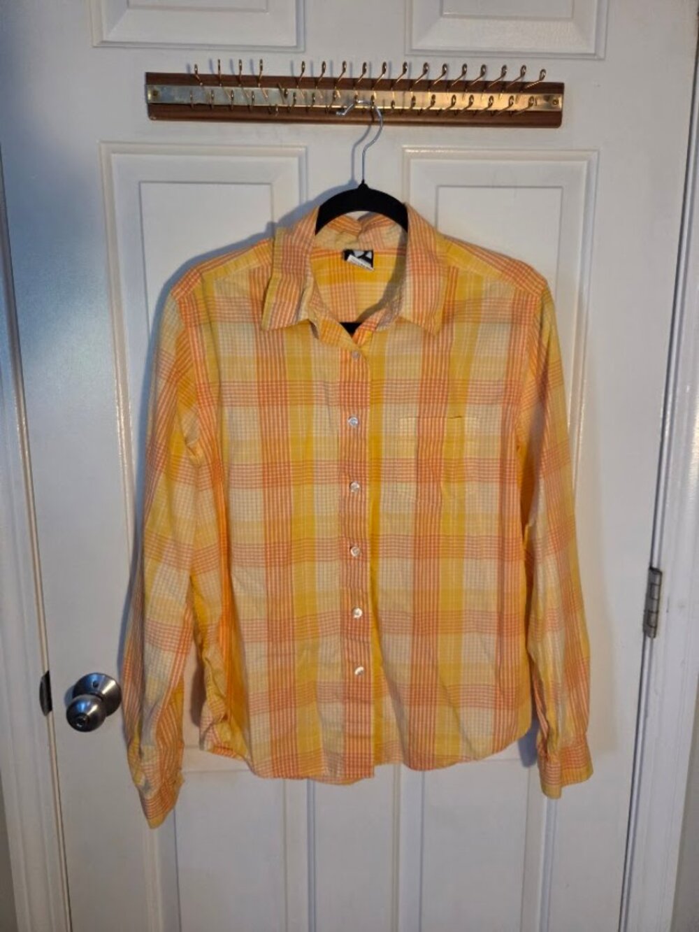 Rockies Yellow Orange Plaid Long Sleeve Button Down Shirt Women's Size Large